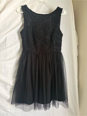 finn & clover Black Lace Fit-and-Flare Mini Dress